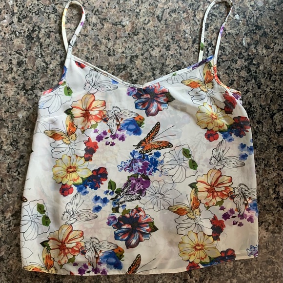 Floral & Butterfly Print Sheer Chiffon Tank Top - Picture 3 of 5